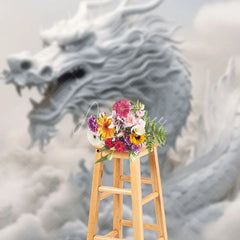 Aperturee - Aperturee White Mythical Dragon in Clouds Photography Backdrop Ethereal Fantasy Theme Majestic Portrait Studio Prop