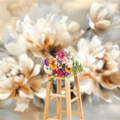 Aperturee - Aperturee White Orange Oil Painted Flowers Photography Backdrop