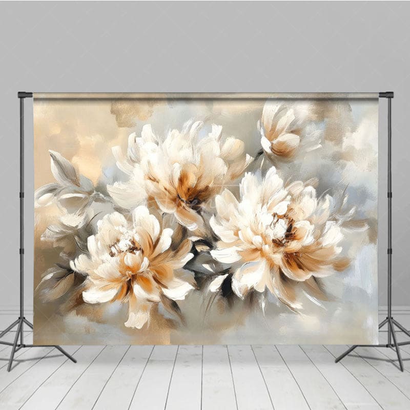 Aperturee - Aperturee White Orange Oil Painted Flowers Photography Backdrop