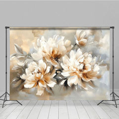 Aperturee - Aperturee White Orange Oil Painted Flowers Photography Backdrop