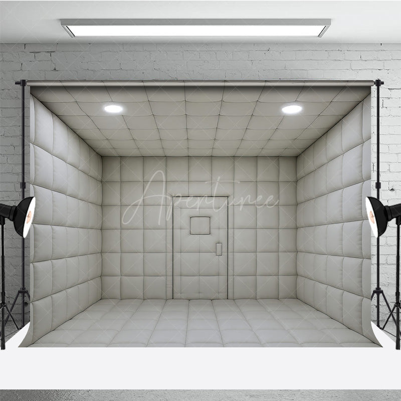 Aperturee - Aperturee White Padded Room Photography Backdrop Asylum Cell for Horror and Escape Room Minimalist Themed Photos