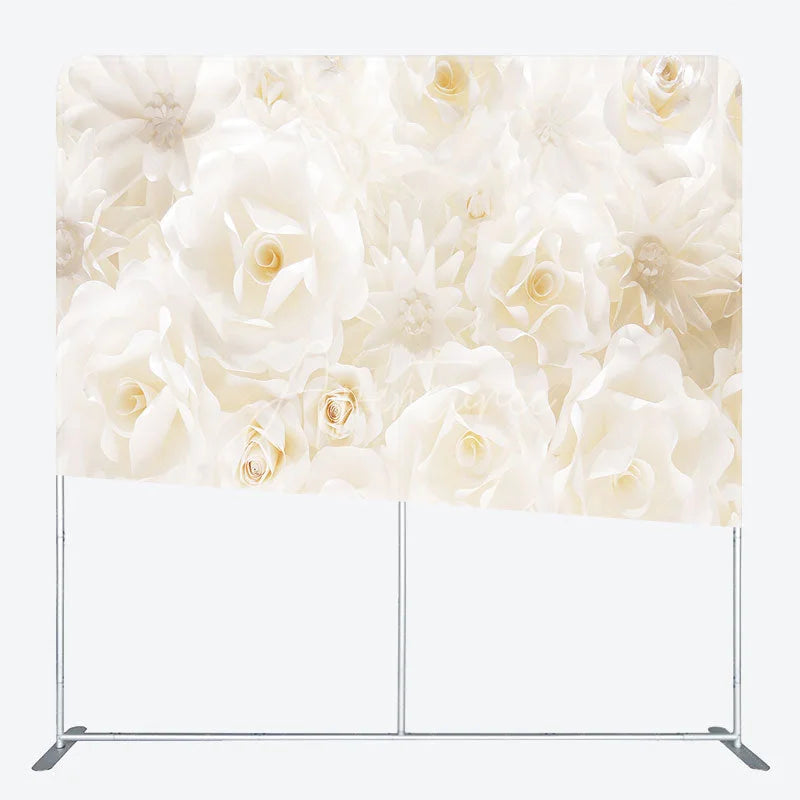 Aperturee - Aperturee White Paper Flower Tension Fabric Backdrop 3D Floral Wedding Decoration Elegant Rose Background