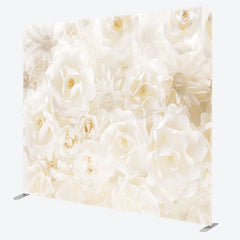 Aperturee - Aperturee White Paper Flower Tension Fabric Backdrop 3D Floral Wedding Decoration Elegant Rose Background