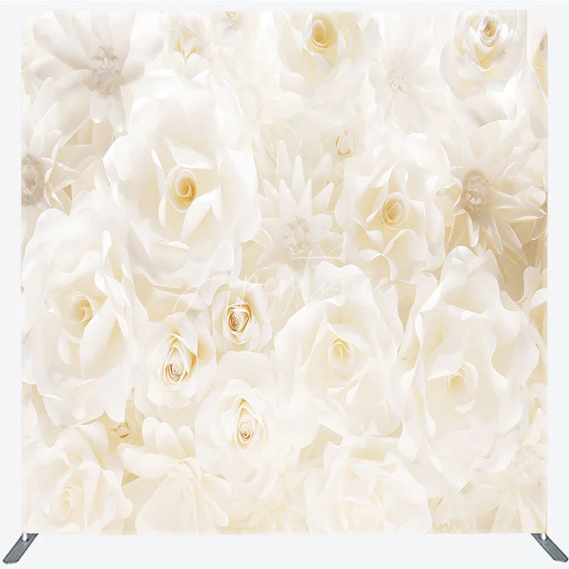 Aperturee - Aperturee White Paper Flower Tension Fabric Backdrop 3D Floral Wedding Decoration Elegant Rose Background