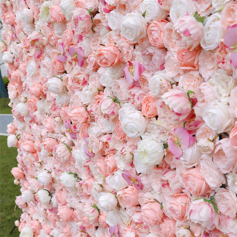 Aperturee - Aperturee White Pink Elegant Flower Wall For Wedding Decor