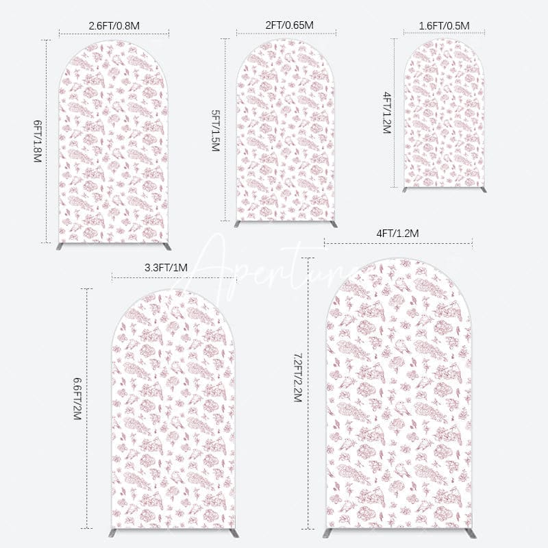 Aperturee - Aperturee White Pink Floral Leaves Bird Birthday Arch Backdrop