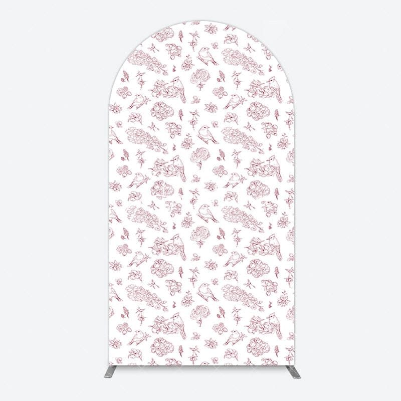 Aperturee - Aperturee White Pink Floral Leaves Bird Birthday Arch Backdrop