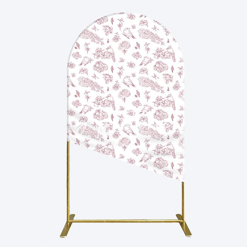 Aperturee - Aperturee White Pink Floral Leaves Bird Birthday Arch Backdrop