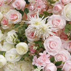 Aperturee - Aperturee White Pink Rose Plant Artificial Flower Wall For Decor