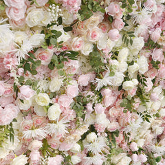 Aperturee - Aperturee White Pink Rose Plant Artificial Flower Wall For Decor