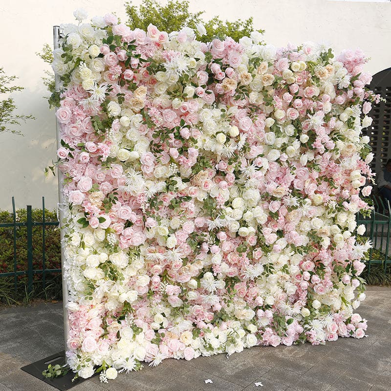Aperturee - Aperturee White Pink Rose Plant Artificial Flower Wall For Decor