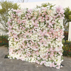 Aperturee - Aperturee White Pink Rose Plant Artificial Flower Wall For Decor