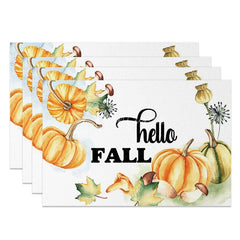 Aperturee - Aperturee White Pumpkin and Greenery Set of 4 Placemats for Modern Farmhouse Fall and Thanksgiving Decor