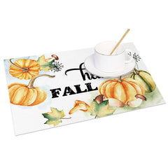 Aperturee - Aperturee White Pumpkin and Greenery Set of 4 Placemats for Modern Farmhouse Fall and Thanksgiving Decor