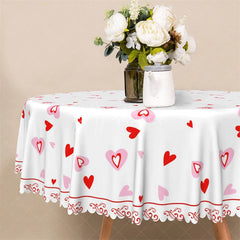 Aperturee - Aperturee White Red Heart Pattern Round Tablecloth Simple Scattered Love Table Cover for Valentine
