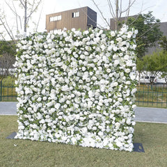 Aperturee - Aperturee White Rose and Green Foliage Artificial Flower Wall Elegant Wedding Party Decor Beautiful Event Backdrop