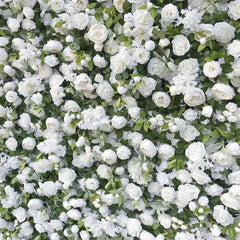 Aperturee - Aperturee White Rose and Green Foliage Artificial Flower Wall Elegant Wedding Party Decor Beautiful Event Backdrop