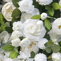 Aperturee - Aperturee White Rose and Green Foliage Artificial Flower Wall Elegant Wedding Party Decor Beautiful Event Backdrop