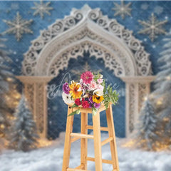 Aperturee - Aperturee White Silver Arch Christmas Backdrop Blue Winter Wonderland Snowflake Photography Background