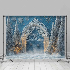 Aperturee - Aperturee White Silver Arch Lights Christmas Backdrop Blue Winter Wonderland Snowflake Photography Background