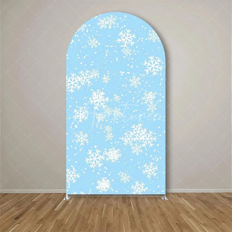 Aperturee - Aperturee White Snowflake Winter Party Arch Frosted Christmas Holiday Backdrop Seasonal Photo Booth Decor