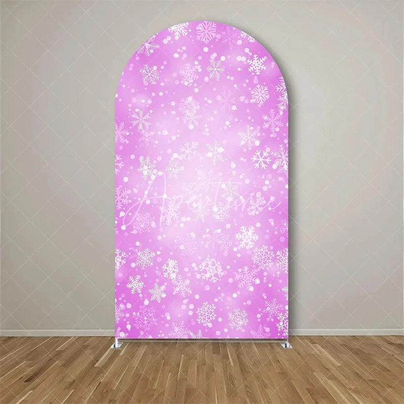 Aperturee - Aperturee White Snowflake Winter Party Arch Frosted Christmas Holiday Backdrop Seasonal Photo Booth Decor