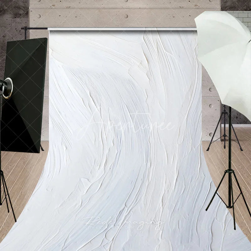 Aperturee - Aperturee White Textured Sweep Backdrop with Abstract Brush Strokes Elegant Minimalist Photography Studio Prop