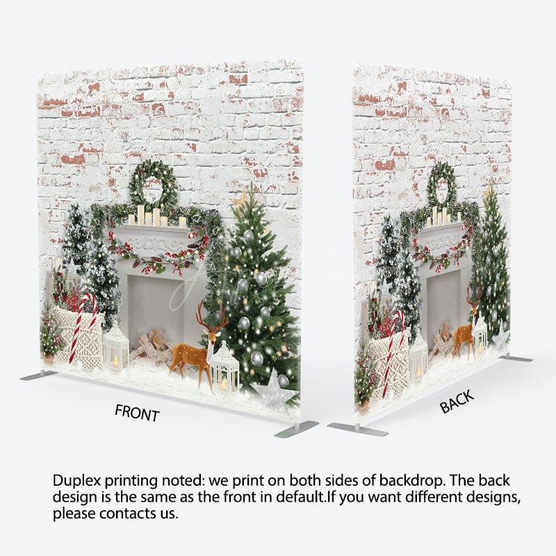 Aperturee - Aperturee White Wall Brick Christmas Tension Fabric Backdrop
