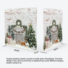 Aperturee - Aperturee White Wall Brick Christmas Tension Fabric Backdrop