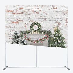 Aperturee - Aperturee White Wall Brick Christmas Tension Fabric Backdrop