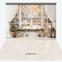 Aperturee - Aperturee White Window Snowy Christmas Tree Gifts Garland Combo Set Backdrop Winter Holiday Party Decor