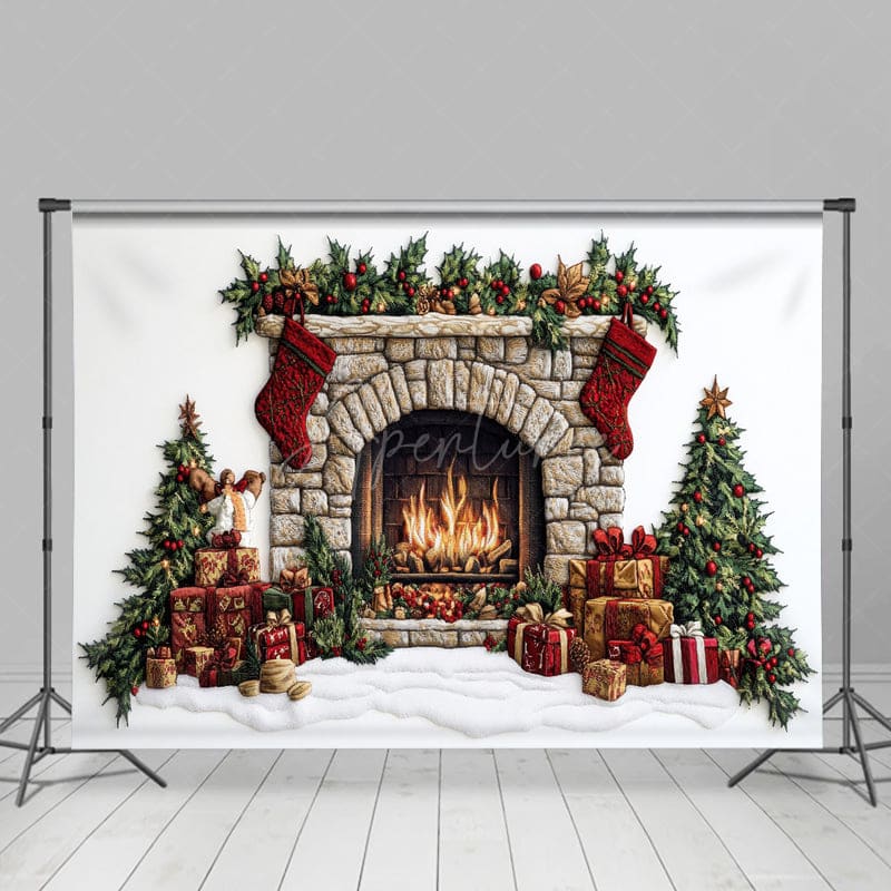 Aperturee - Aperturee White Winter Christmas Decor House Holiday Backdrop