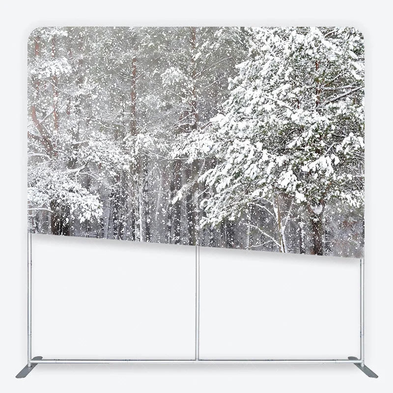 Aperturee - Aperturee White Winter Forest with Falling Snow Square Double-Sided Backdrop Serene Snowy Landscape for Holiday Photography