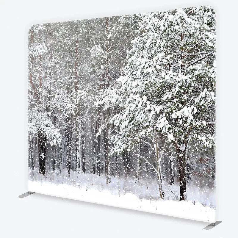 Aperturee - Aperturee White Winter Forest with Falling Snow Square Double-Sided Backdrop Serene Snowy Landscape for Holiday Photography