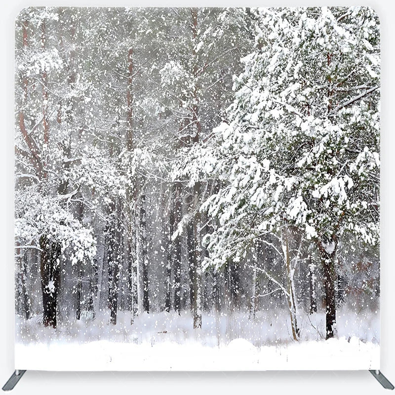 Aperturee - Aperturee White Winter Forest with Falling Snow Square Double-Sided Backdrop Serene Snowy Landscape for Holiday Photography