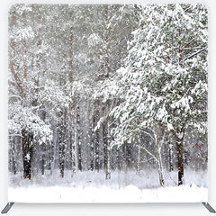 Aperturee - Aperturee White Winter Forest with Falling Snow Square Double-Sided Backdrop Serene Snowy Landscape for Holiday Photography