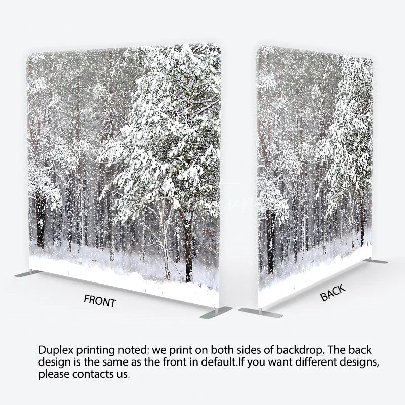 Aperturee - Aperturee White Winter Forest with Falling Snow Square Double-Sided Backdrop Serene Snowy Landscape for Holiday Photography