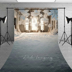 Aperturee - Aperturee White Winter Window Sweep Backdrop Hanging Paper Stars Snow Floor Bright Room Photo Background