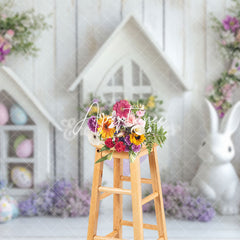 Aperturee - Aperturee White Wood Wall Eggs Bunny Floral Easter Backdrop