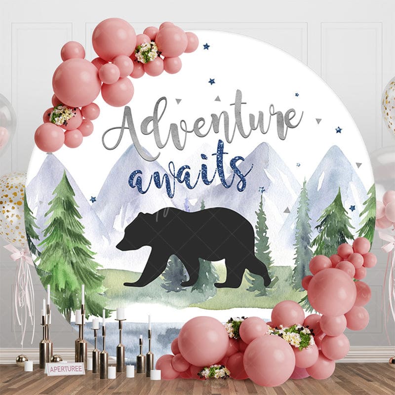 Aperturee - Aperturee Wild Forest Bear Adventure Awaits Round Backdrop