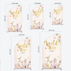 Aperturee - Aperturee Wild One Half Moon Arch Backdrop Boho Woodland Animals Baby Shower Pink Floral Fox Deer Party Decor for Girl