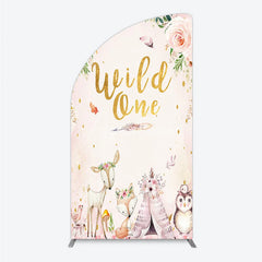 Aperturee - Aperturee Wild One Half Moon Arch Backdrop Boho Woodland Animals Baby Shower Pink Floral Fox Deer Party Decor for Girl