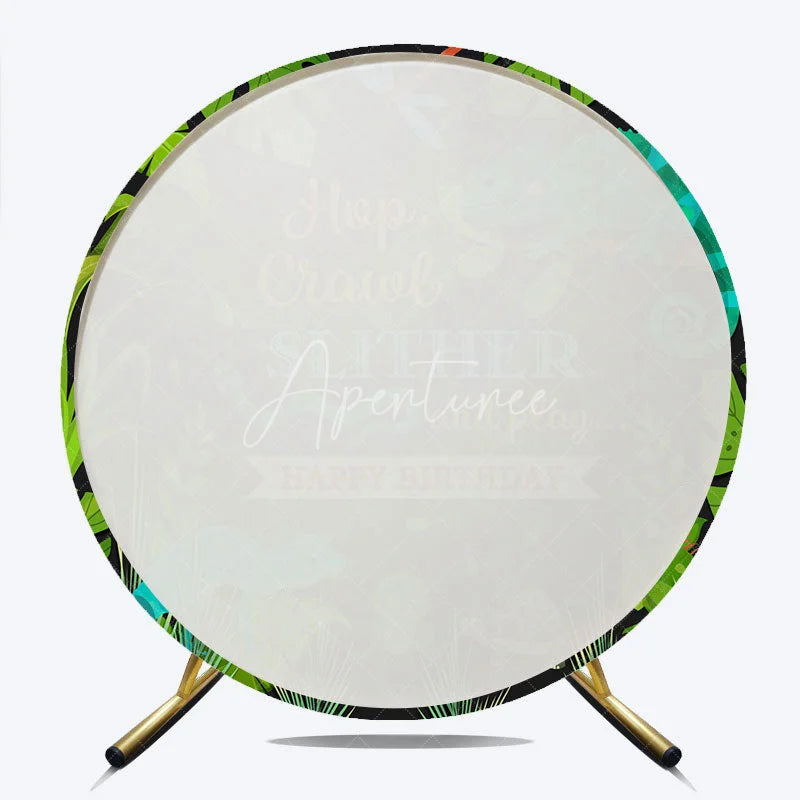 Aperturee - Aperturee Wild One Jungle Reptile Animals Round Backdrop Hop Crawl Slither and Play Birthday Party Decoration