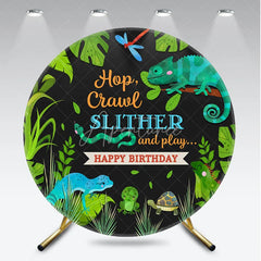 Aperturee - Aperturee Wild One Jungle Reptile Animals Round Backdrop Hop Crawl Slither and Play Birthday Party Decoration