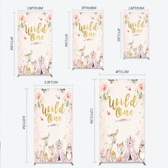 Aperturee - Aperturee Wild One Rectangle Backdrop Boho Woodland Animals Baby Shower Pink Floral Fox Deer Party Decor for Girl