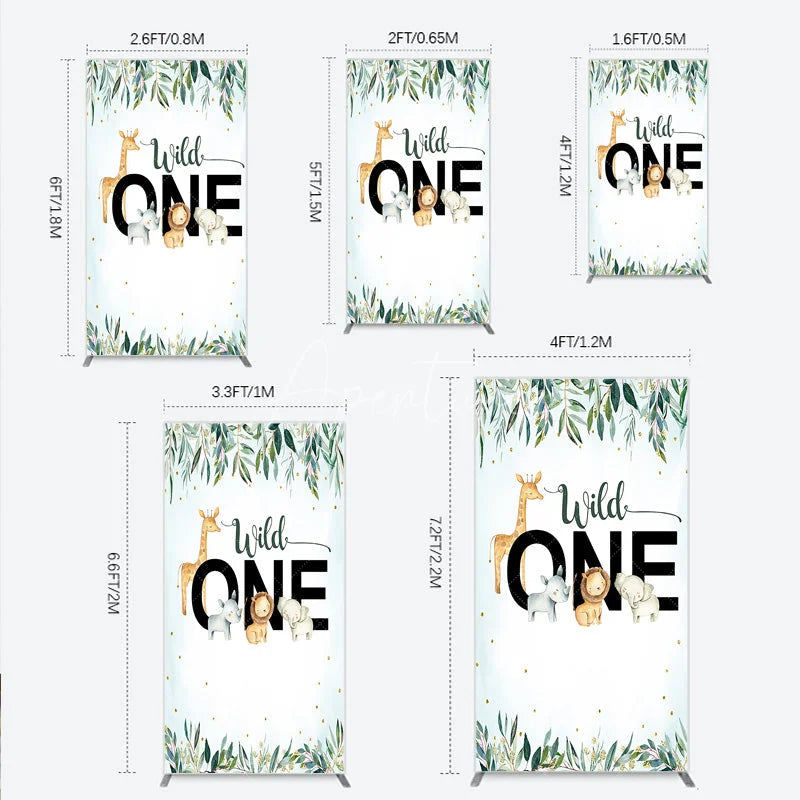 Aperturee - Aperturee Wild One Rectangle Backdrop Safari Jungle Animals First Birthday Party Cover Decor