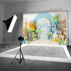 Aperturee - Aperturee Wild One Safari Animals and Jungle Backdrop Giraffe Zebra and Elephant Zoo Theme for Boy First Birthday
