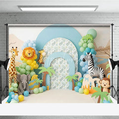 Aperturee - Aperturee Wild One Safari Animals and Jungle Backdrop Giraffe Zebra and Elephant Zoo Theme for Boy First Birthday
