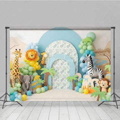 Aperturee - Aperturee Wild One Safari Animals and Jungle Backdrop Giraffe Zebra and Elephant Zoo Theme for Boy First Birthday