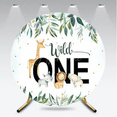 Aperturee - Aperturee Wild One Safari Animals Round Backdrop Watercolor Lion Elephant and Giraffe First Birthday Background